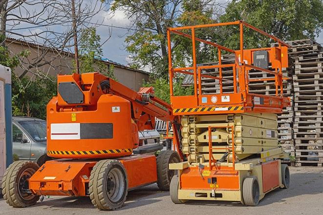 warehouse forklift in operation with stacked inventory in Dana Point